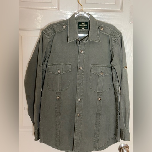 VTG Willis & Geiger Women’s Olive Button Down Long Sleeve Shirt Sz Large - Picture 11 of 11